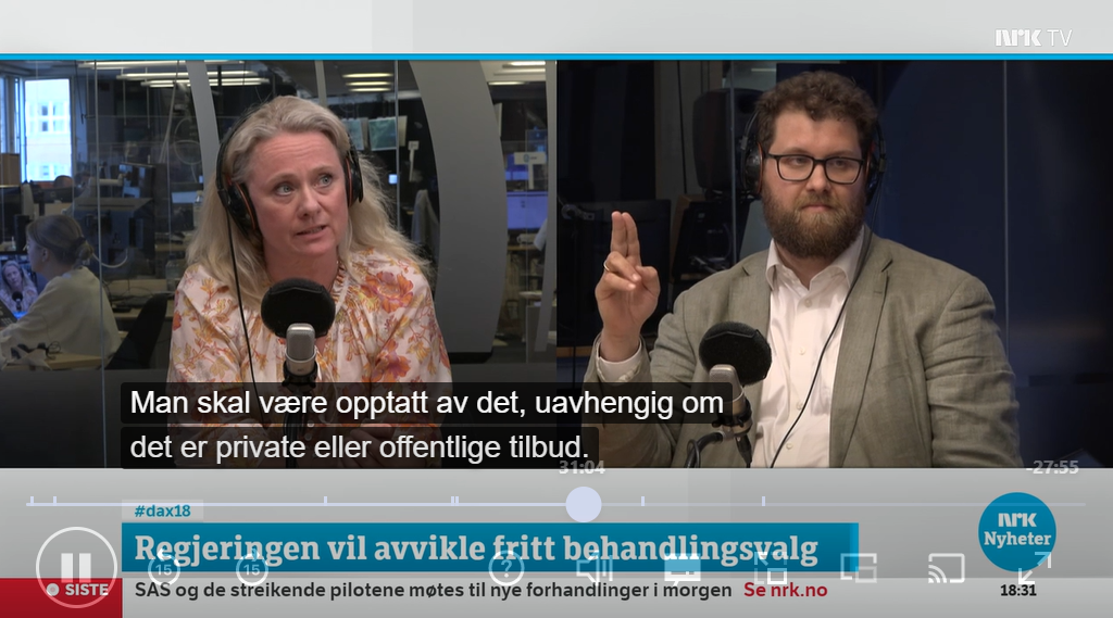 Anniken Haugli og Karl Kristian Bekeng i studio til Dagsnytt 18